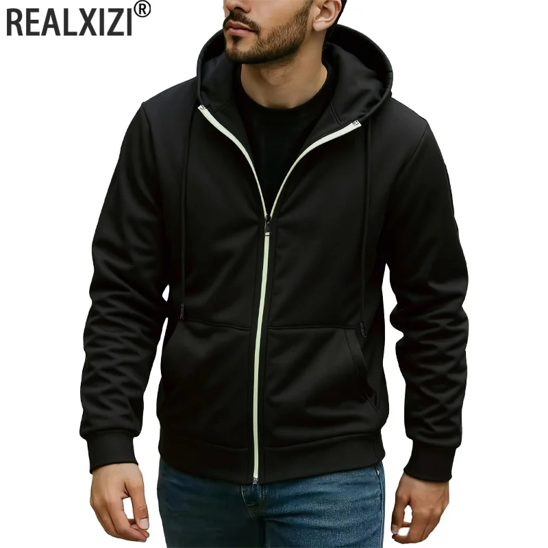 

New Men's Long Sleeve Sweatshirts for Men Zipper Hooded Oversize Winter Warm Jacket Coat Outdoor Tracksuit Men Streetwear