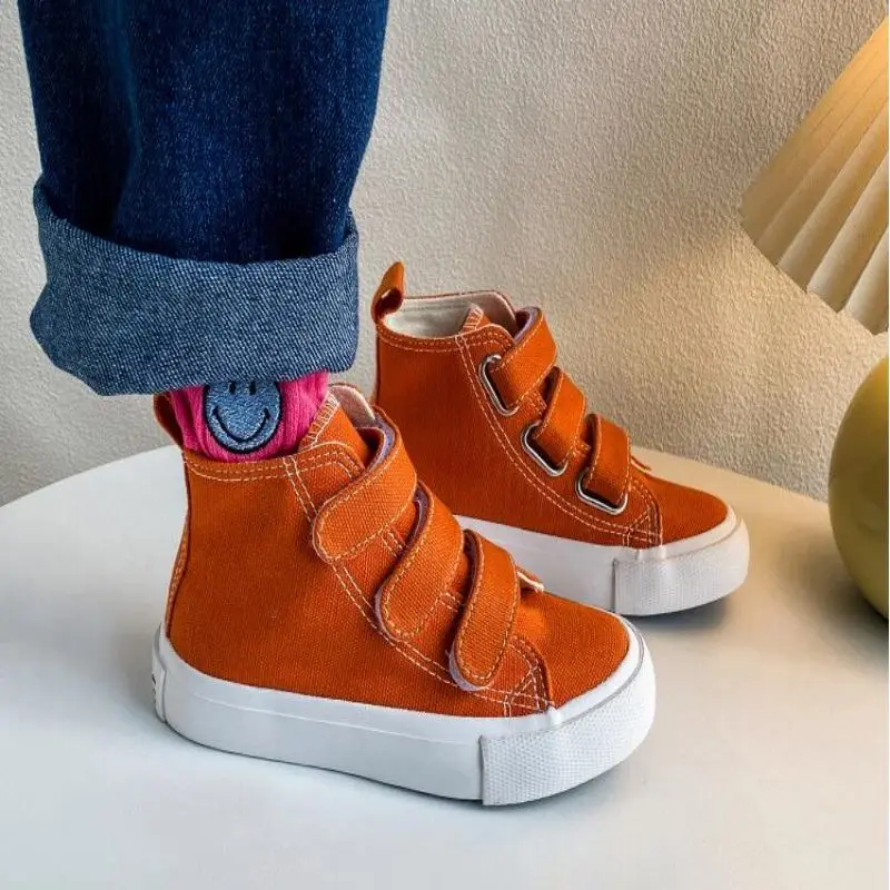 Children's Canvas Shoes 2024 Autumn Women's Shoes Korean Fashion Boys High Top Sneakers Large Board Casual Shoes