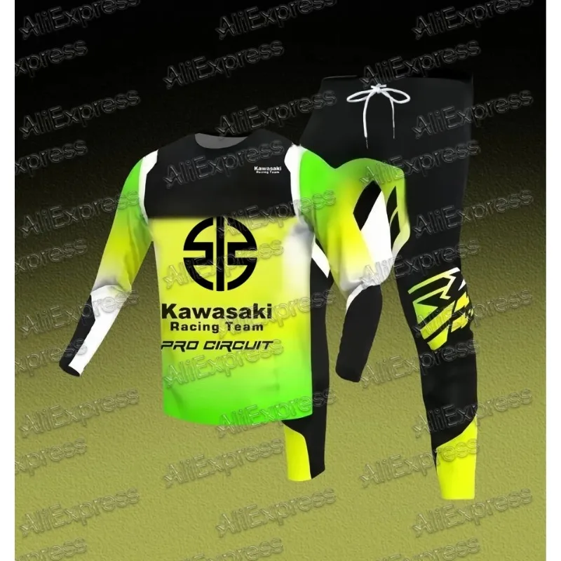 

Kawasaki 2025 Classic Motorcycle Mountain Bike Jersey Racing Sports Breathable Sweat Wicking Quick Long Sleeve and Pant Set