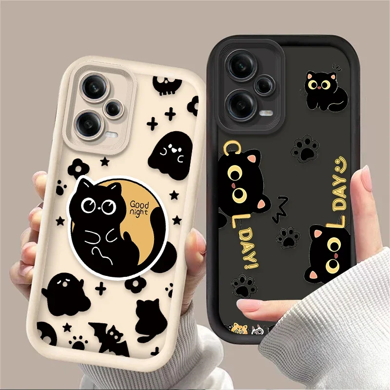 Case for Xiaomi Redmi Note 13 12 11 Pro Plus 4G 5G 12S 11S 10S 10 9 9S Redmi 14C 13C 12C A3 12 Cartoon Lovely Black Cat Silicone