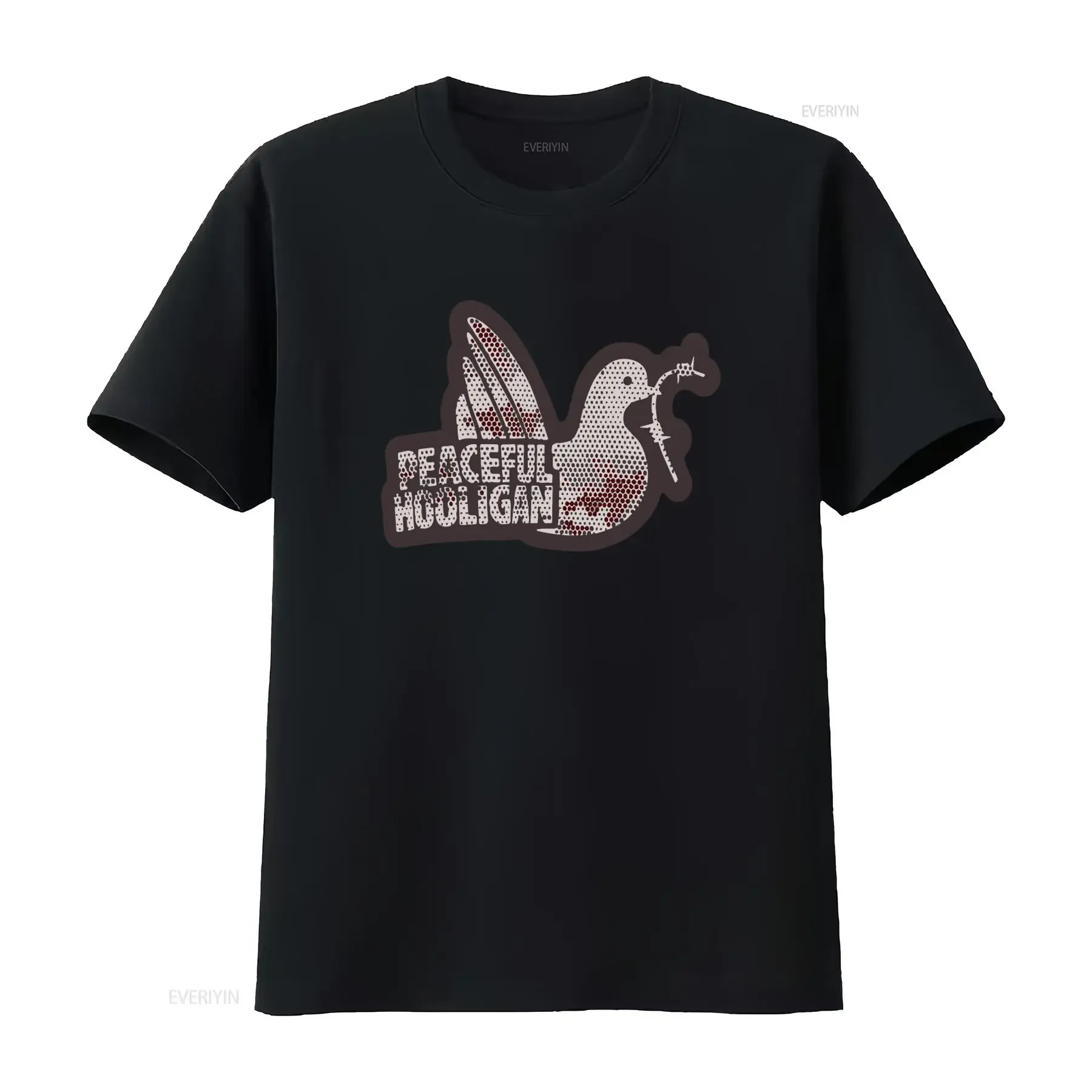 Peaceful Hooligan Men's Medium White Cotton T Shirt with Pigeon Dove and Olive Branch Print vintage Washed Stylish Stretched
