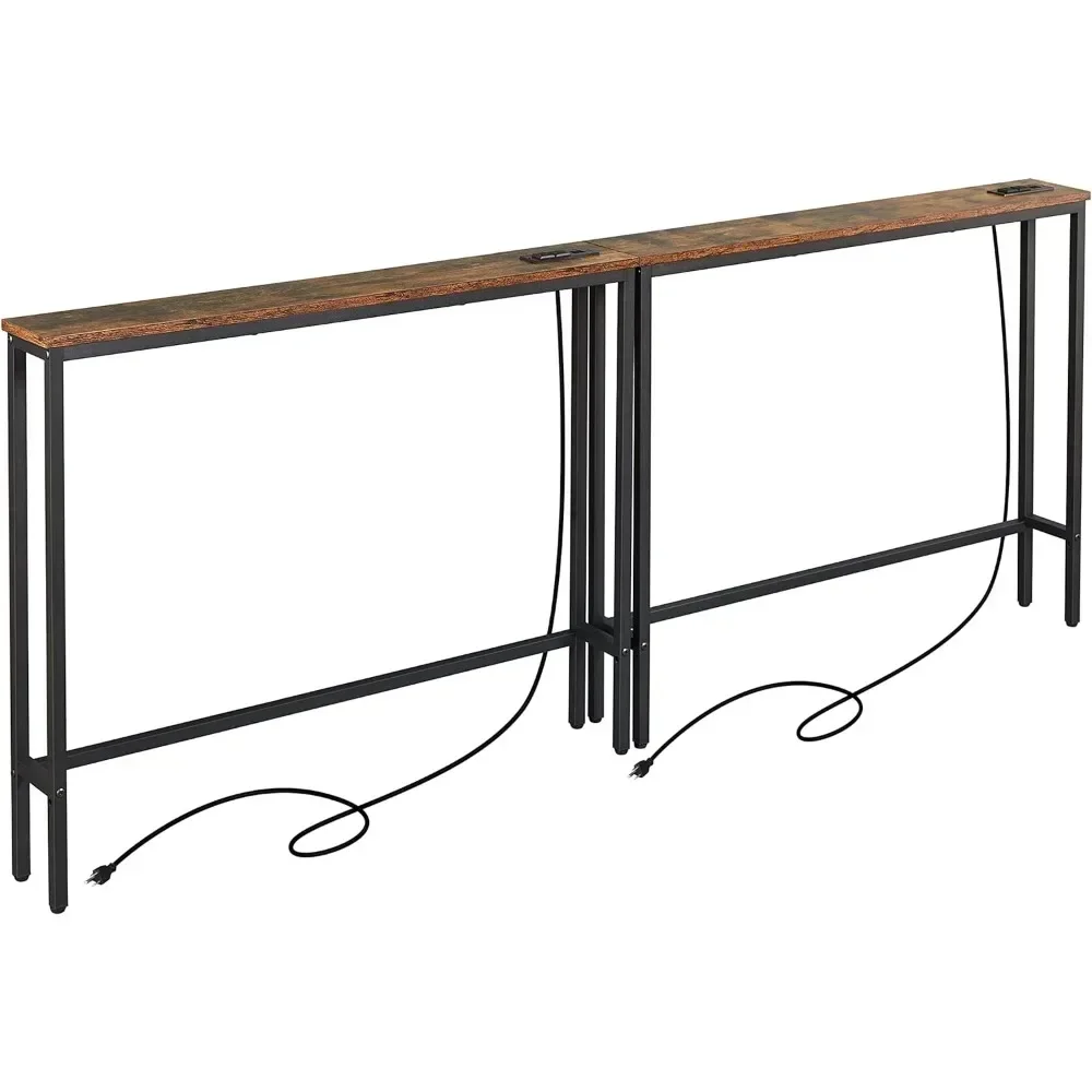 K 2 Pack Narrow Console Table with Power Outlets, 5.9