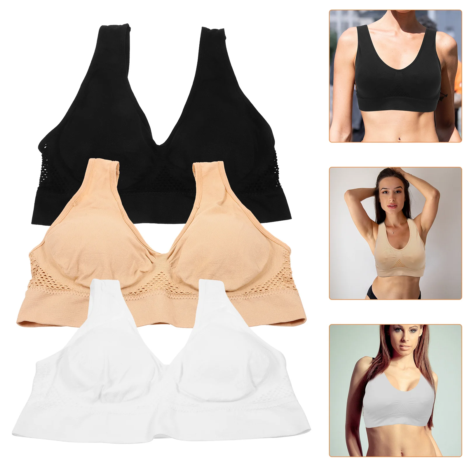 

3Pcs Plus Size Sports Bra Breathable Mesh Workout Tops Women Fitness Gym Yoga Bras Set Supportive Comfortable Nylon