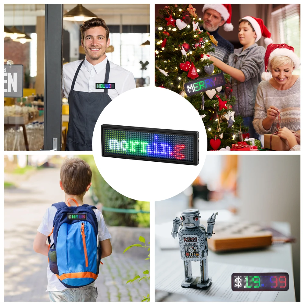 Mini Display a LED distintivo con nome programmabile fai-da-te controllo App multilingue scorrimento LED Tag Sign Badge per riunioni di eventi di feste
