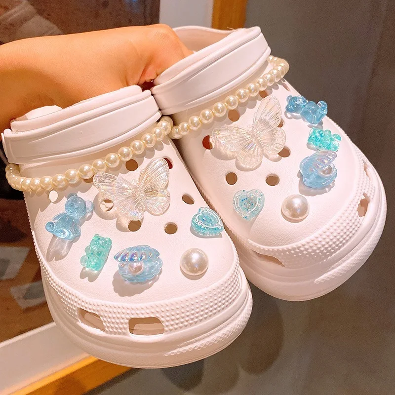 Creative Pearl Bow Tie Hole Shoe Charms Decoration Shoe Buckle Lovely Jeweled Bear 3D Shoes Flower Accessories