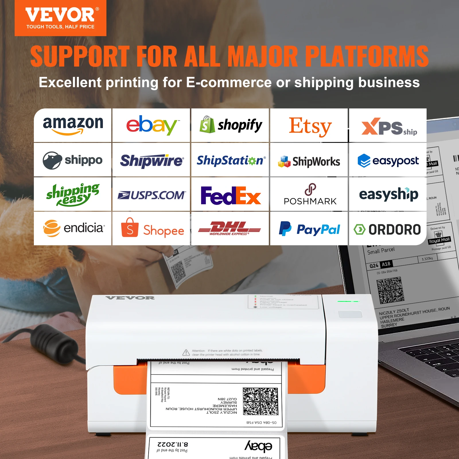VEVOR سطح المكتب طابعة حرارية للملصقات 203 ديسيبل متوحد الخواص USB تسمية صانع ملصق شحن طابعة باركود متوافق ث/ويندوز ماك OS Linux