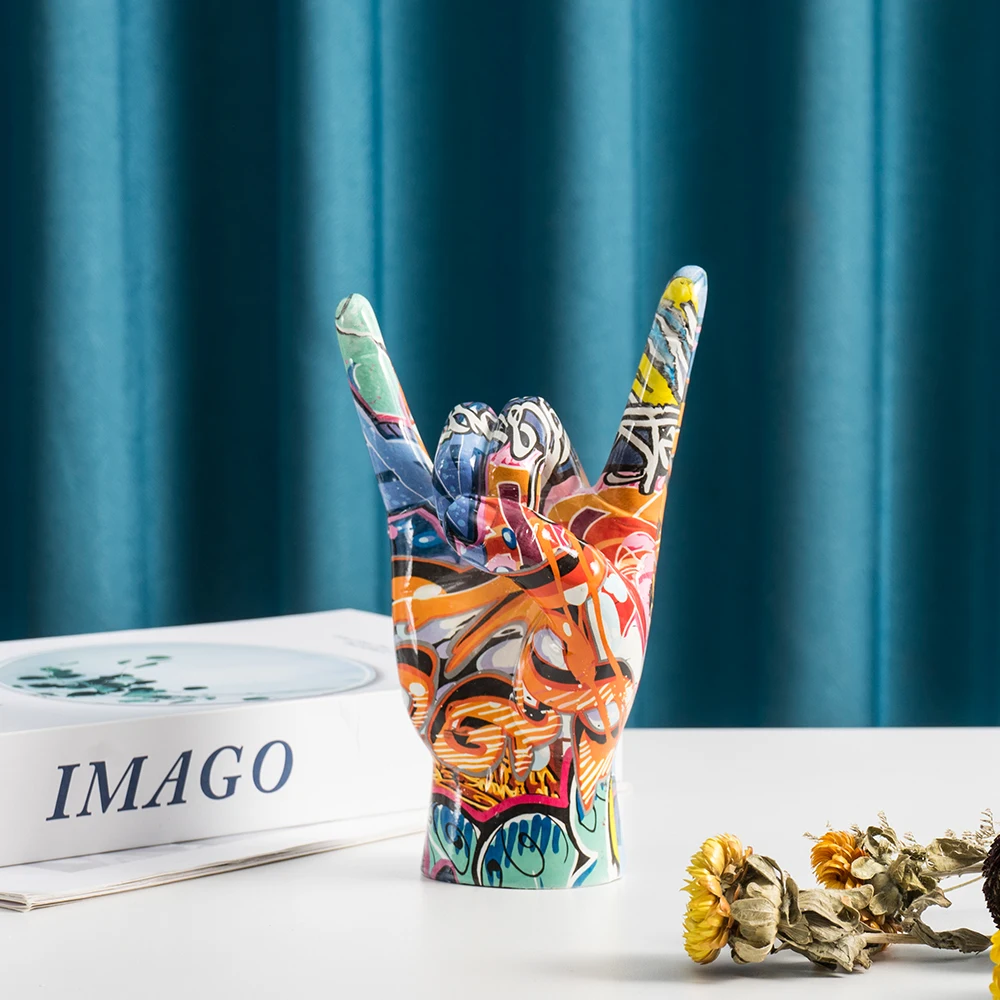 Graffiti Rock On Hand Statue Modell Gestenfiguren 20cm Musikband-Zimmer Bücherregale Desktop Wohnzimmer Dekor Moderne Kunst Pop – Detail 4