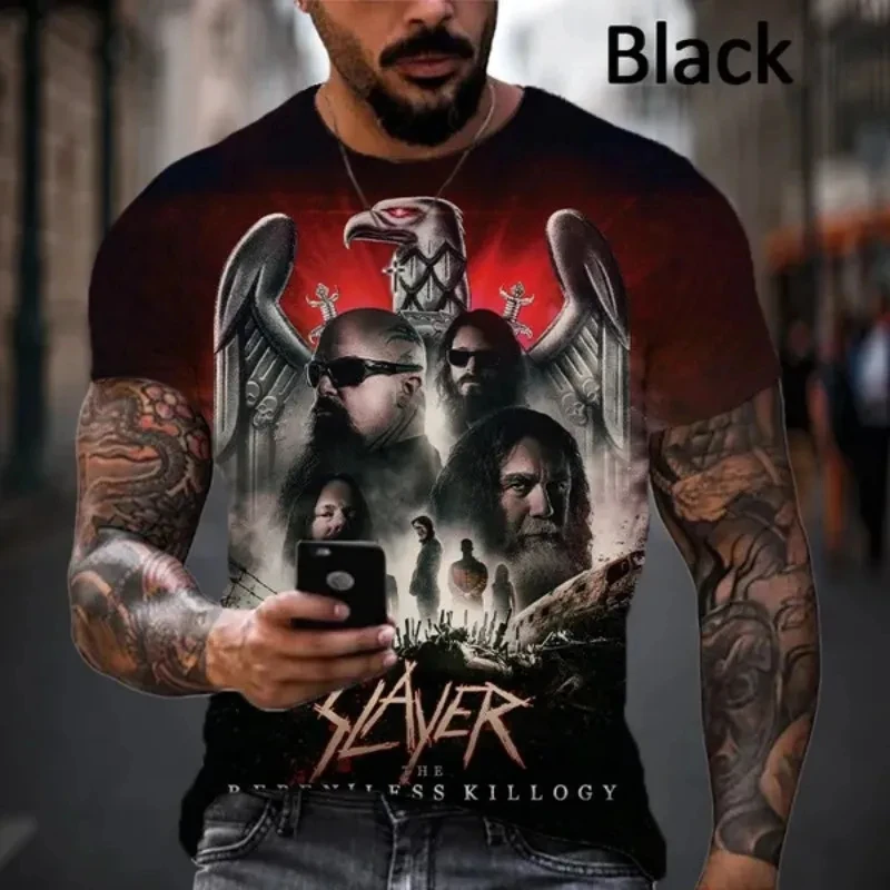 New Heavy Metal Rock Band Slayer Print T-shirts 3D Men\'s Hip Hop Style Short Sleeve Tee Shirt  Casual Youth personality Clothing