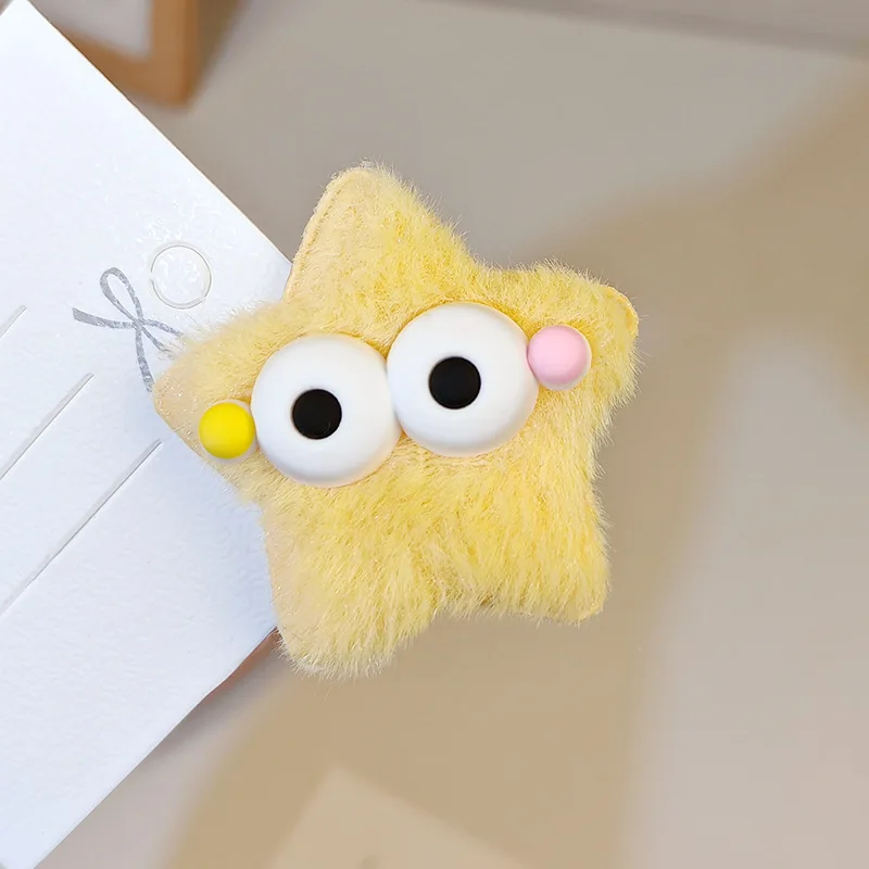 5 قطع من مشبك شعر على شكل نجمة خماسية من القطيفة ذات عيون كبيرة ومشبك على شكل قرش، لطيف وعصري #4