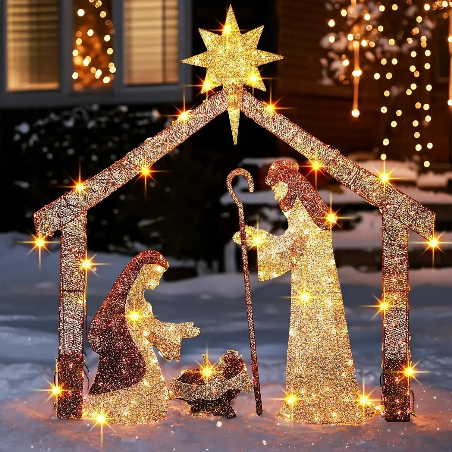 Christmas  Scene Decorations,6 FT Lighted Outdoor Nativity Set 250 Lights,Indoor Outdoor Holiday Party Garden Yard Lawn Decor