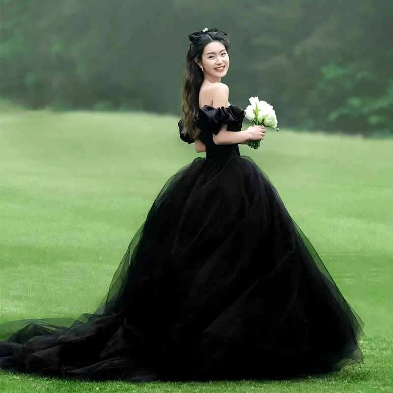 Black Ball Gown Wedding Dresses With Separate Sleeves Court Train Bridal Gowns Formal Vestido De Noiva robe mariage