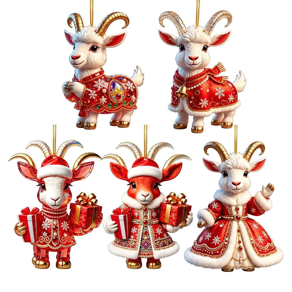 2D Flat Goat Hanging Ornament Set Acrylic Shining Animal Hanging Decoration Simulation Artificial Rhinestone Keychain Bag Charms