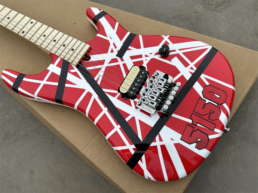 5150 electric guitar, alder body, maple fingerboard, red and white stripes, quick package