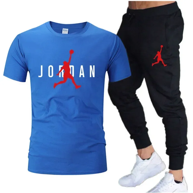 2025 Summer Men's Tracksuit Suit Brand Short Sleeve T-Shirt + Trousers 2-Piece Sets Fitness Jogging Sports Pants Sportswear Suit