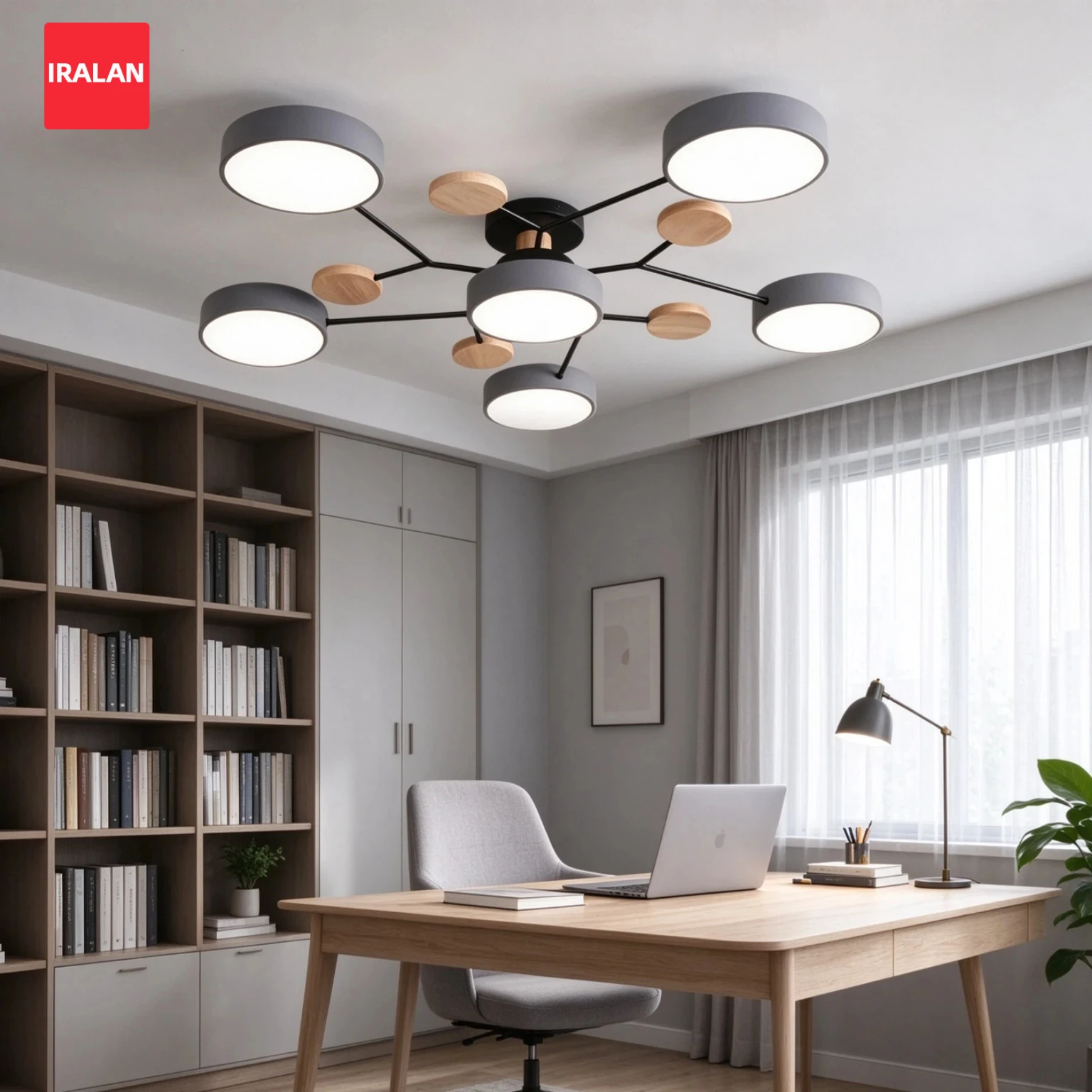 IRALAN Minimalist Wood LED Flush Mount Ceiling Light Three Colors Lamp for Bedroom Light Surface Installation Dining Room
