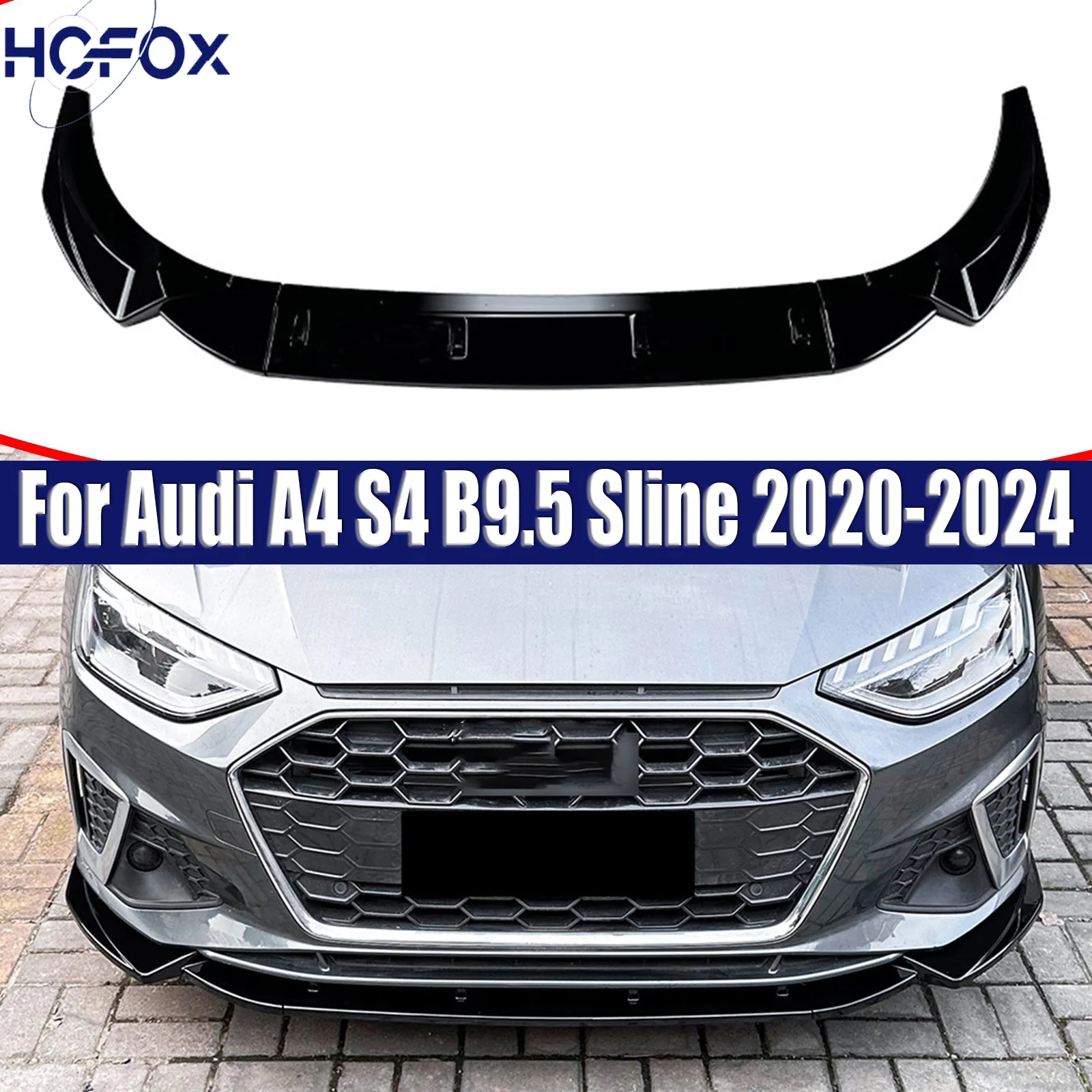 

For Audi A4 S4 B9.5 Sline 2020-2024 Car Front Bumper Lip Diffuser Splitter ABS Gloss Black Bodykits Tuning