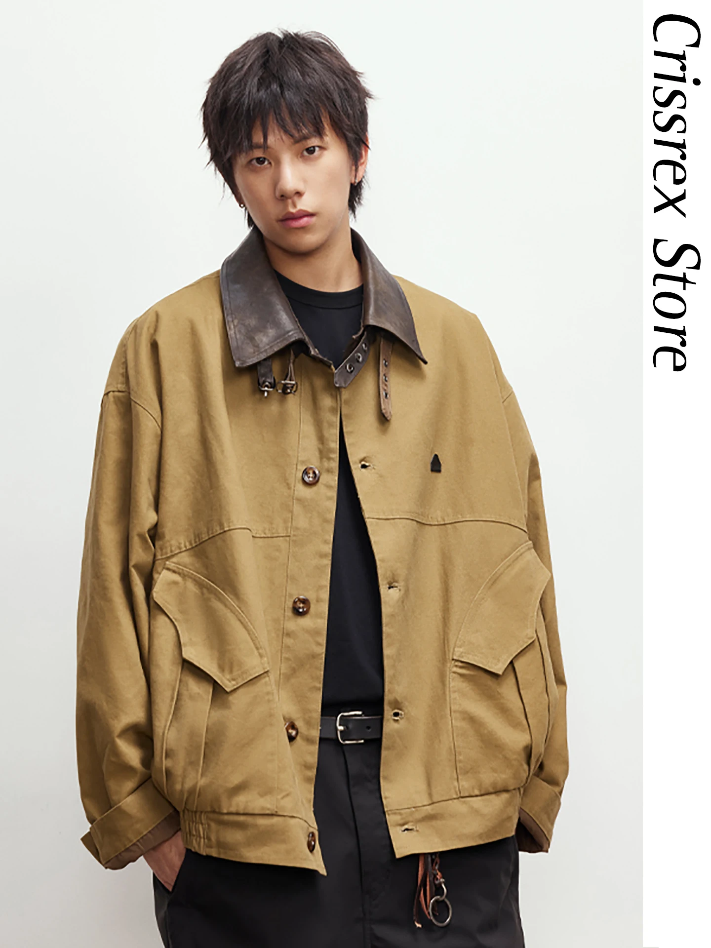 

Retro Waed Canvas Jaet with Leather Collar Workwear Barn Sle Crissrex Store Youth Faion Cotton Long Sve Coat