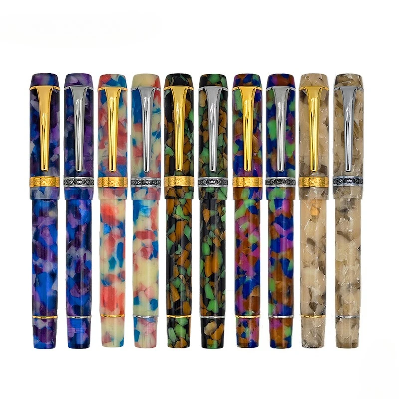 Kaigelu Pen Century Big Tofu Gilded Nib Adult Men Women Fountain Pen F Nib Beautiful Marble Amber Pattern Ink Pens Writing