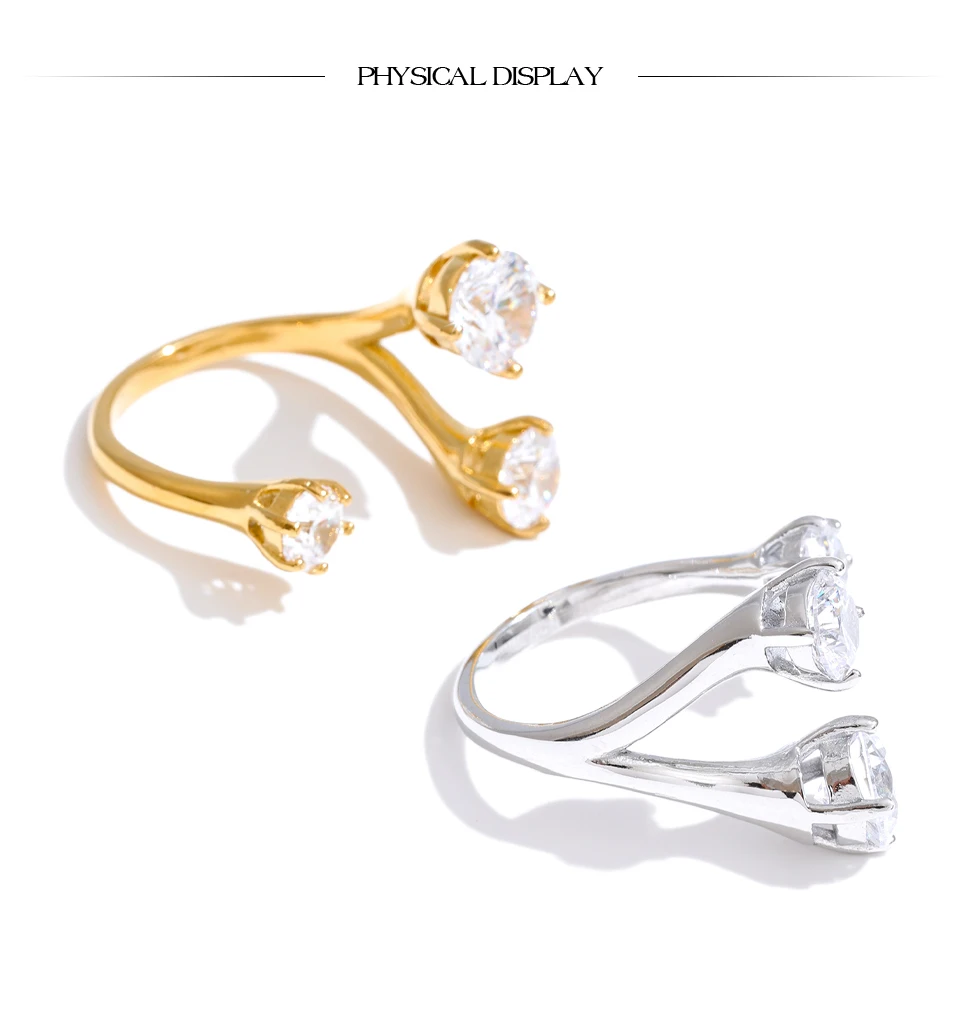 Yhpup verstellbarer Ring aus Edelstahl mit glänzendem Zirkonia, 16 Karat PVD-beschichtet, trendiger Premium-Schmuck für Frauen, Geschenk – Detail 3
