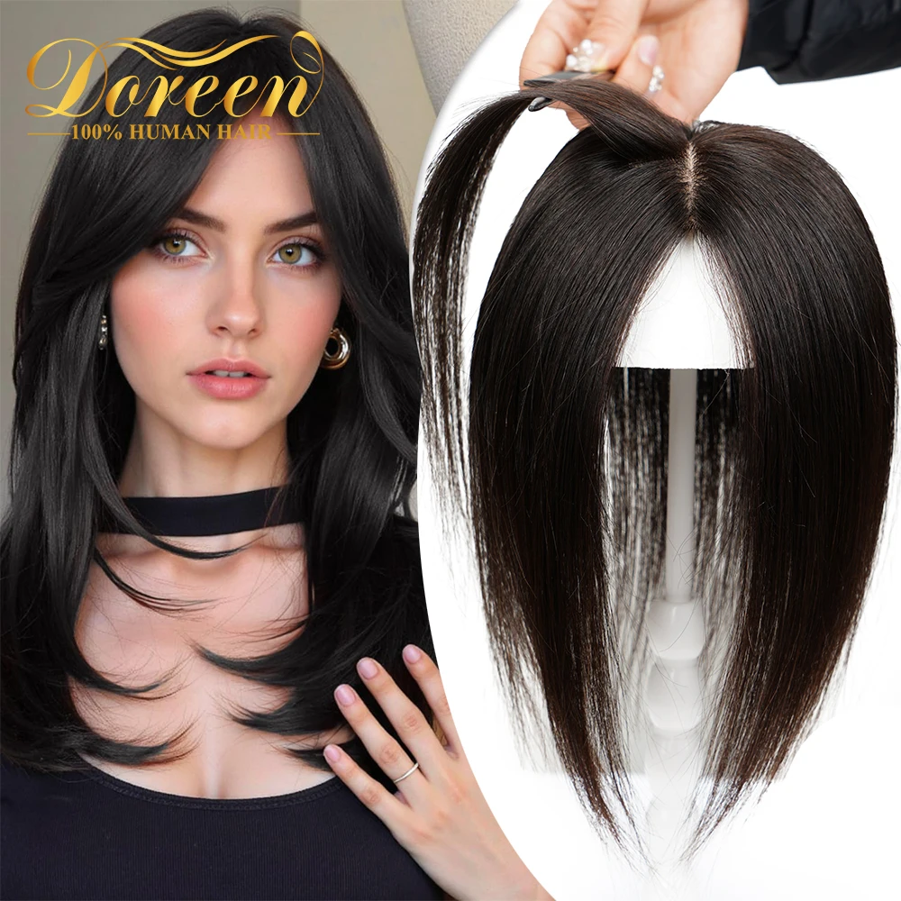 

Топпер для человеческих волос Doreen, 8–14 дюймов, топперы на шелковой основе с 3 слоями натуральной кожи, топпер для кожи головы, волосы для выпадения волос 7*12 9*12 см