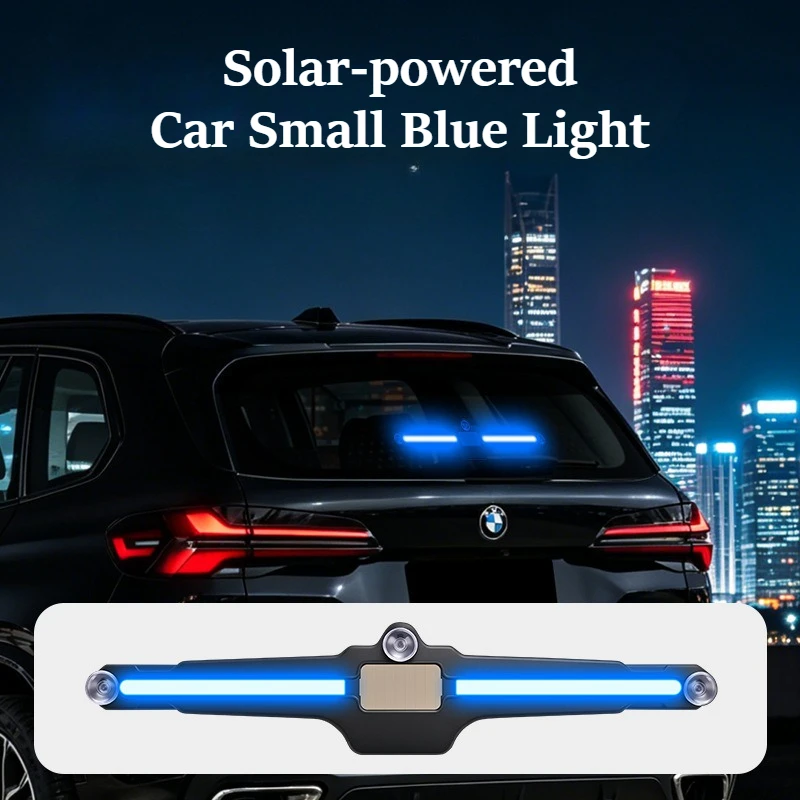 Solar Car Warning Strobe Light – 1PC Smart Blue LED Glass Triangle Window Decorative Accessory