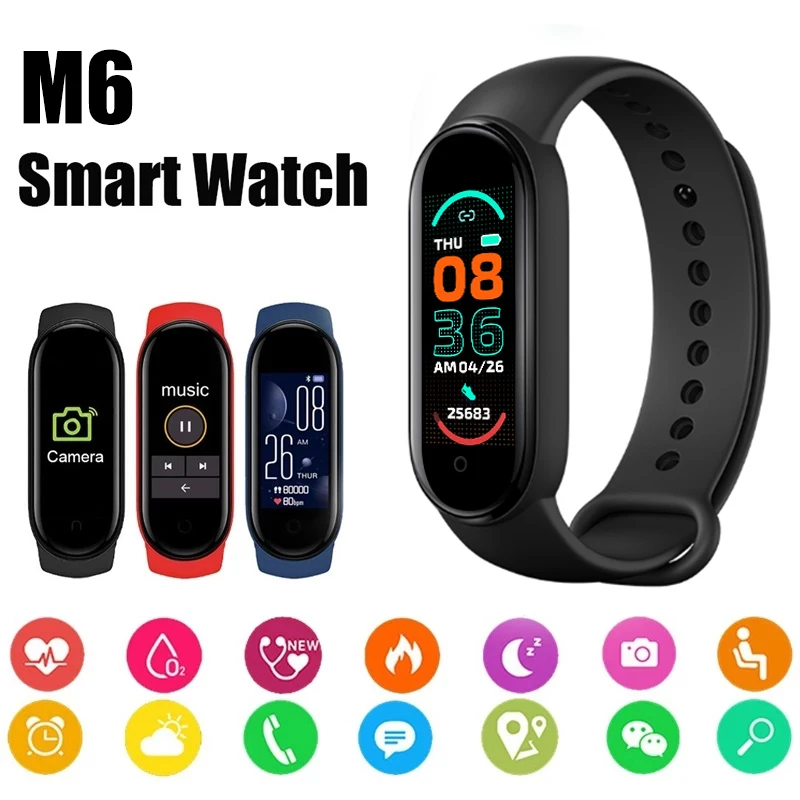 Smart Bracelet Multi-Function Heart Rate Blood Pressure Monitor Step Music Sleep Monitoring M6 Smart Fitness Sports Watch