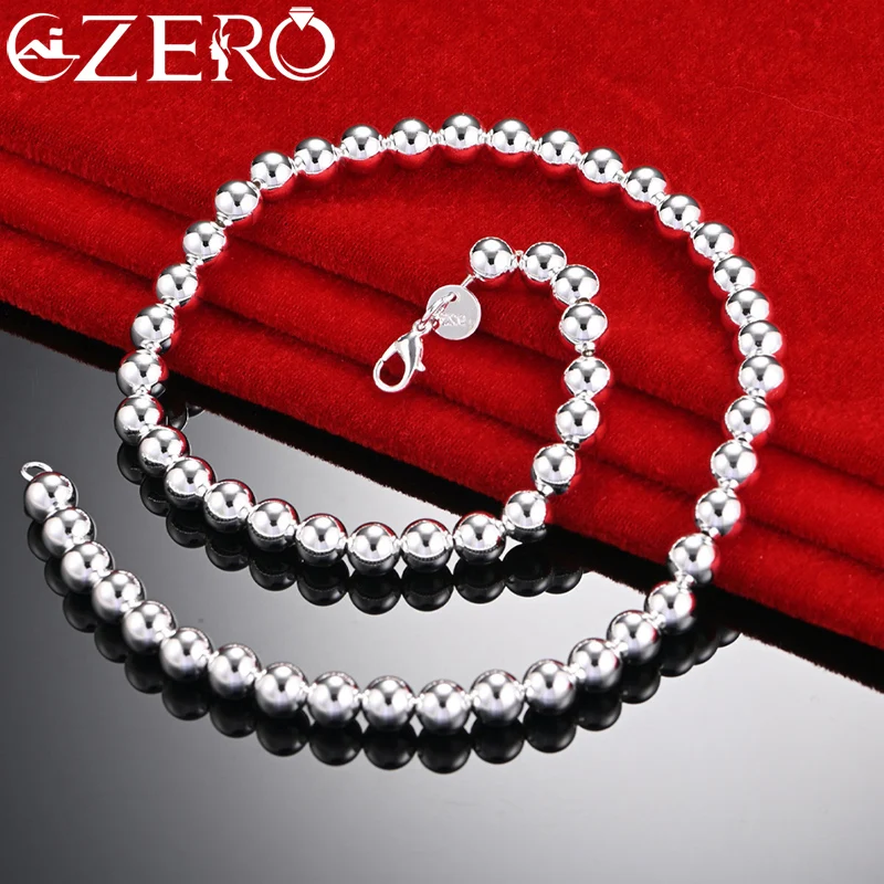 

ALIZERO 925 Sterling Silver Smooth 8MM Beads Chain Necklace for Women Men Fashion Party Charming Jewelry Accessories Gifts