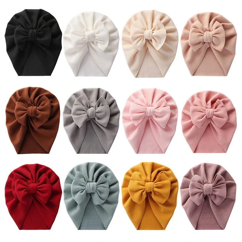 Baby Hat Bows Knot Beanie Floral Bowknot Headwrap Newborn Soft Cotton Solid Color Bonnet Infants Kids Headwear