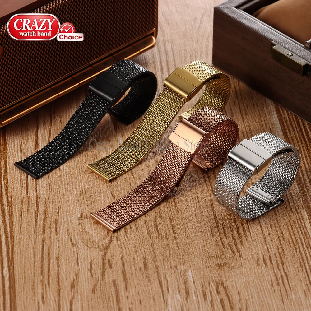 Stainless Steel Watch Band Fold Clasp 16mm 18mm 20mm Silver Universal for DW for Casio for Seiko Strap Metal Business Bracelet