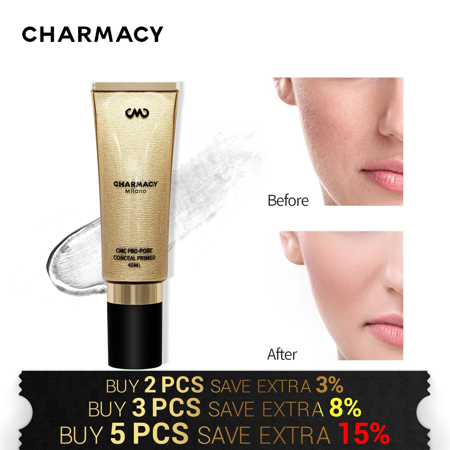 CHARMACY 40ml 모이스처라이징 메이크업 프라이머, 부드럽고 보이지 않는 투명 오일 컨트롤 베이스 젤, 치크 보호 메이크업 여성 화장품