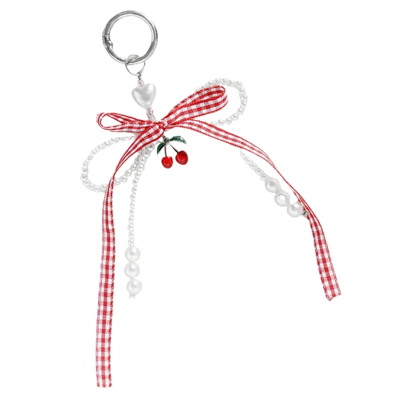 Fast Reach Fashionable Pearls Bows Ribbon Key Holder for Girl School Bag Keychain Accessory