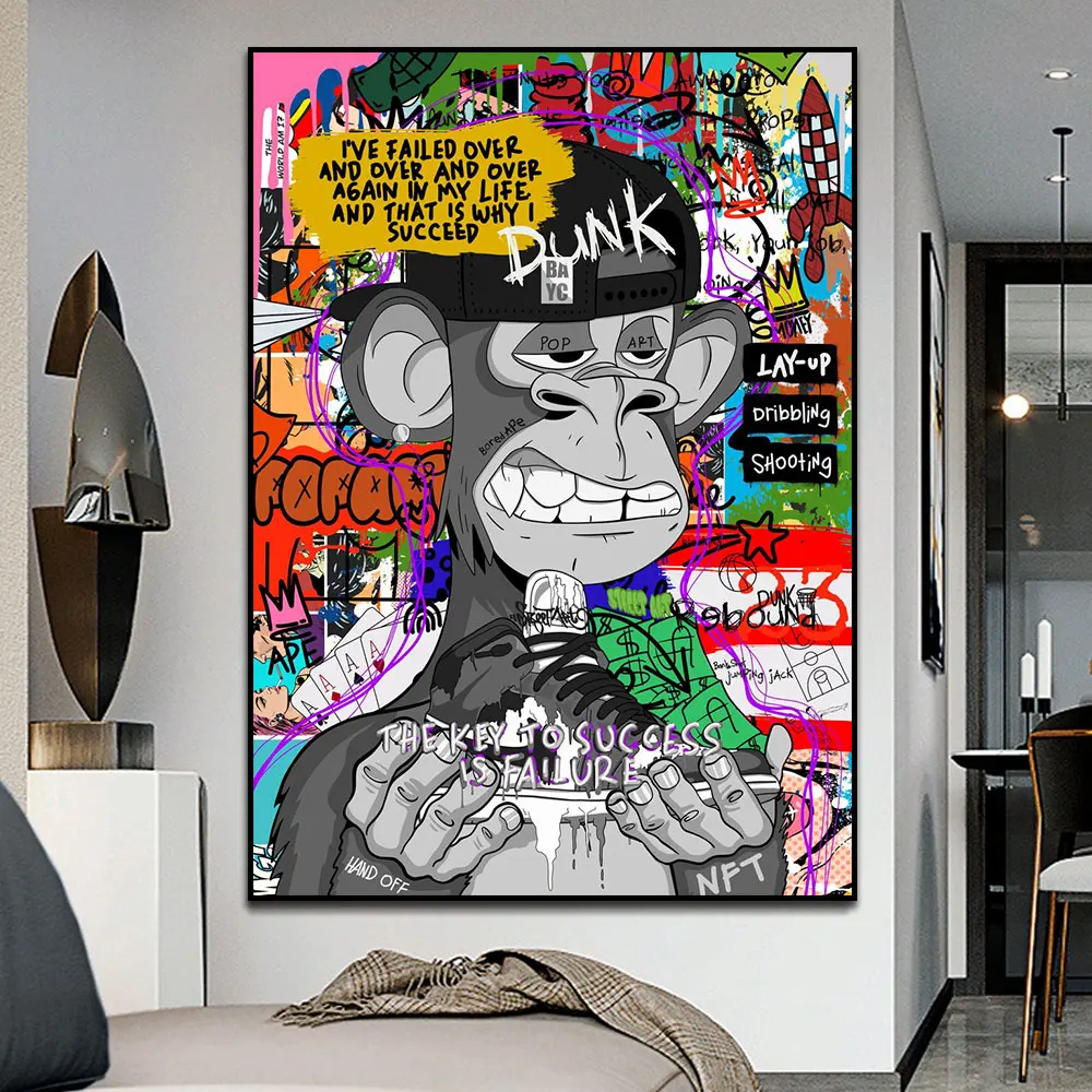 

Pop Art Street Graffiti NFT Monkey Canvas Painting Print Poster Home Decor Wall Art Picture For Living Room Frameless