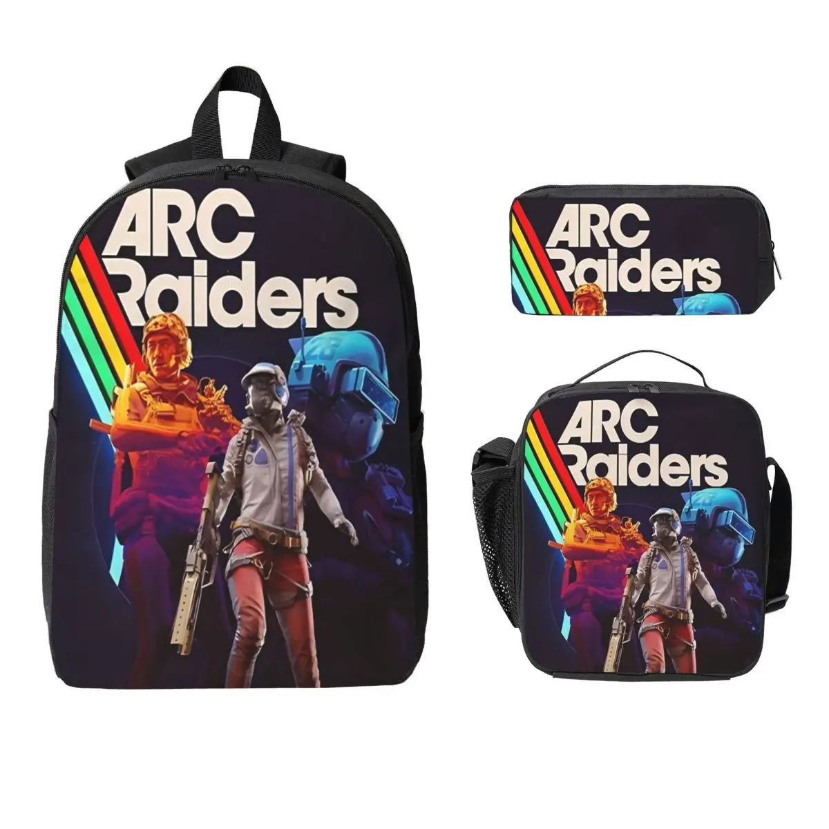 

3Pcs Arc Raiders Accessories Backpack Set for Kids Pencil Boxes Bookbag Sets with Lunch Box For Primary School Students Knapsack