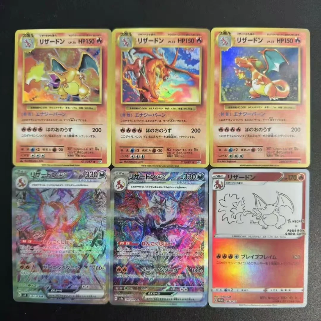 

6Pcs/set PTCG Pokemon 1996 Charizard Japanese Edition Holographic Partial Flash Anime Figure Collection Card Toy Flash Card