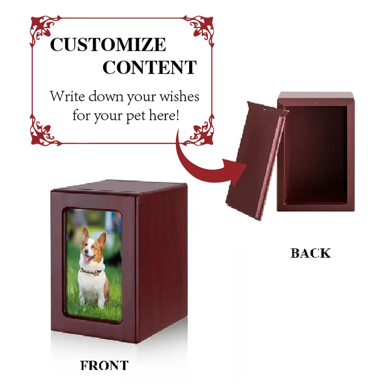 

Pet Cinerary Casket Wood Memorial Box Photo Frame Wood ​Pet Cremation Urn Pets Dog Cat Birds Mouse Cremation Ashes Urn