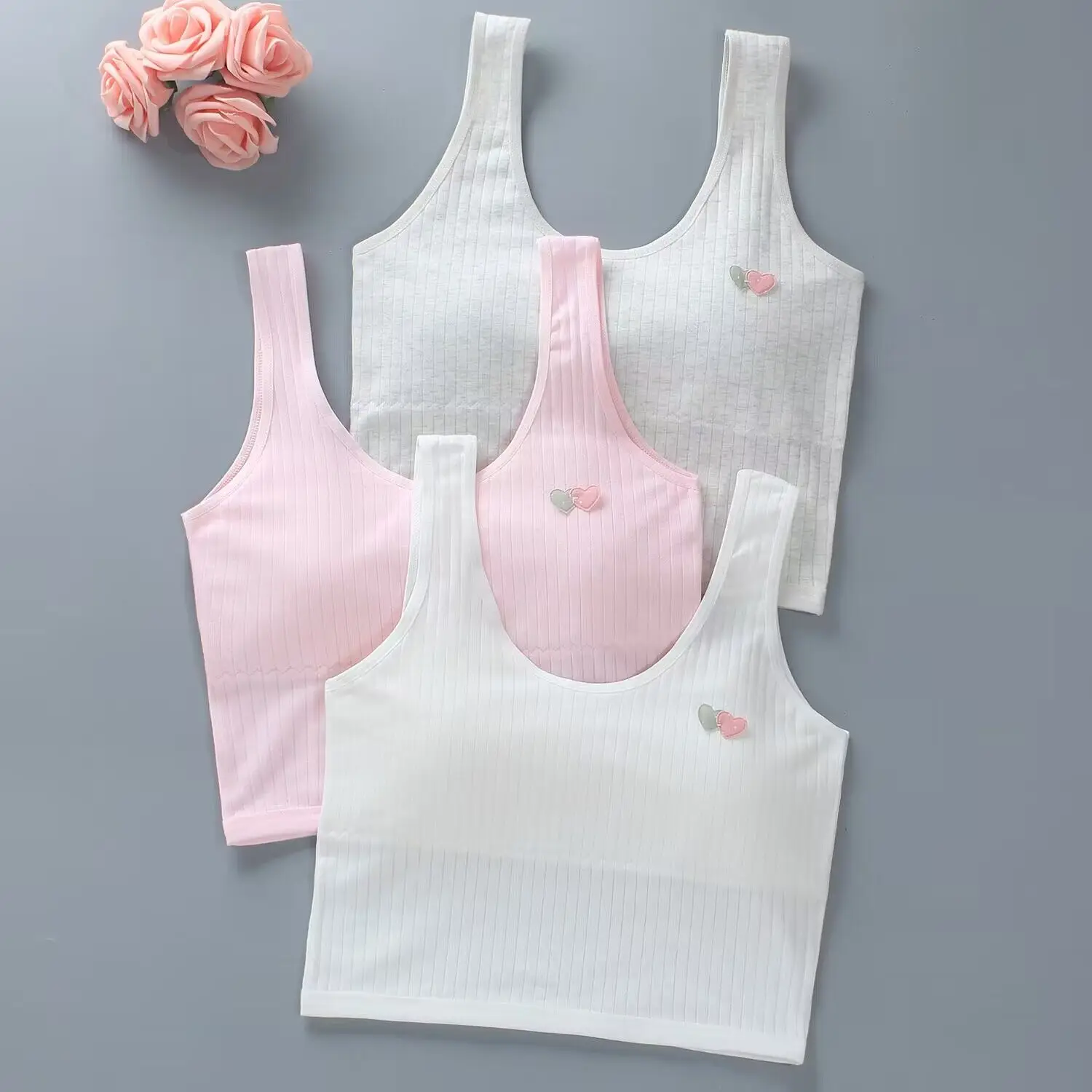 

Girls Bra Students Solid Color Beautiful Back Underwear High Elastic Chest Pad Tube Top 8-16Y