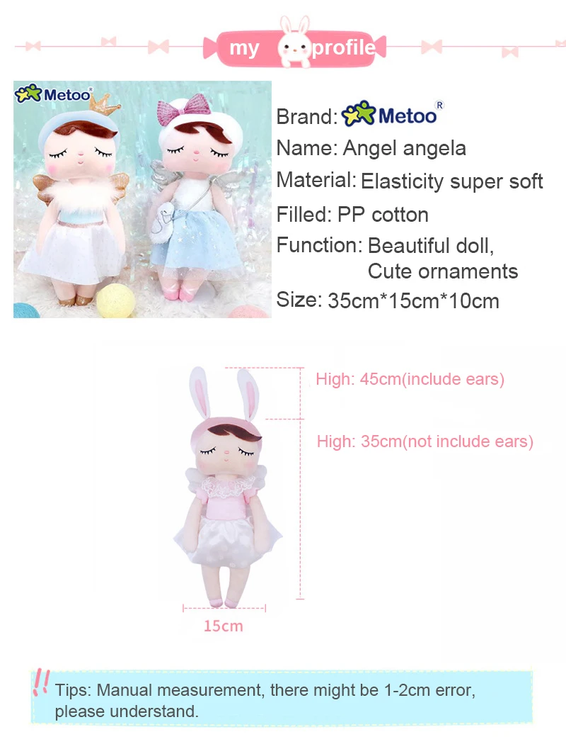 34 cm Original Metoo Angela Kaninchen-Plüschpuppe, weiches Stofftier-Spielzeug für Kinder, Baby, Mädchen, beruhigendes Schlafkissen, Geburtstagsgeschenk – Detail 1