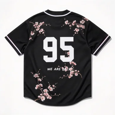 Kpop BTS95 Logo Floral Print Baseball Jersey Breathable Black Mesh Cherry Blossom Pattern Fan Casual Loose Clothing