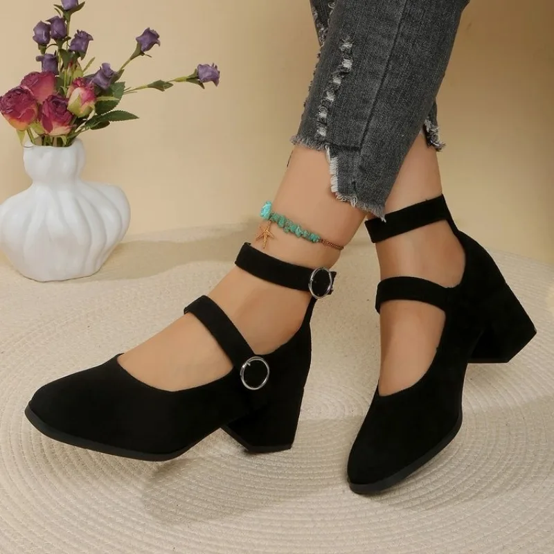 

Women High Heels Mary Jane Shoes Strap Black Party Wedding Office Shoes Female Elegant Luxury Big Size Pumps Zapatos De Mujer 42