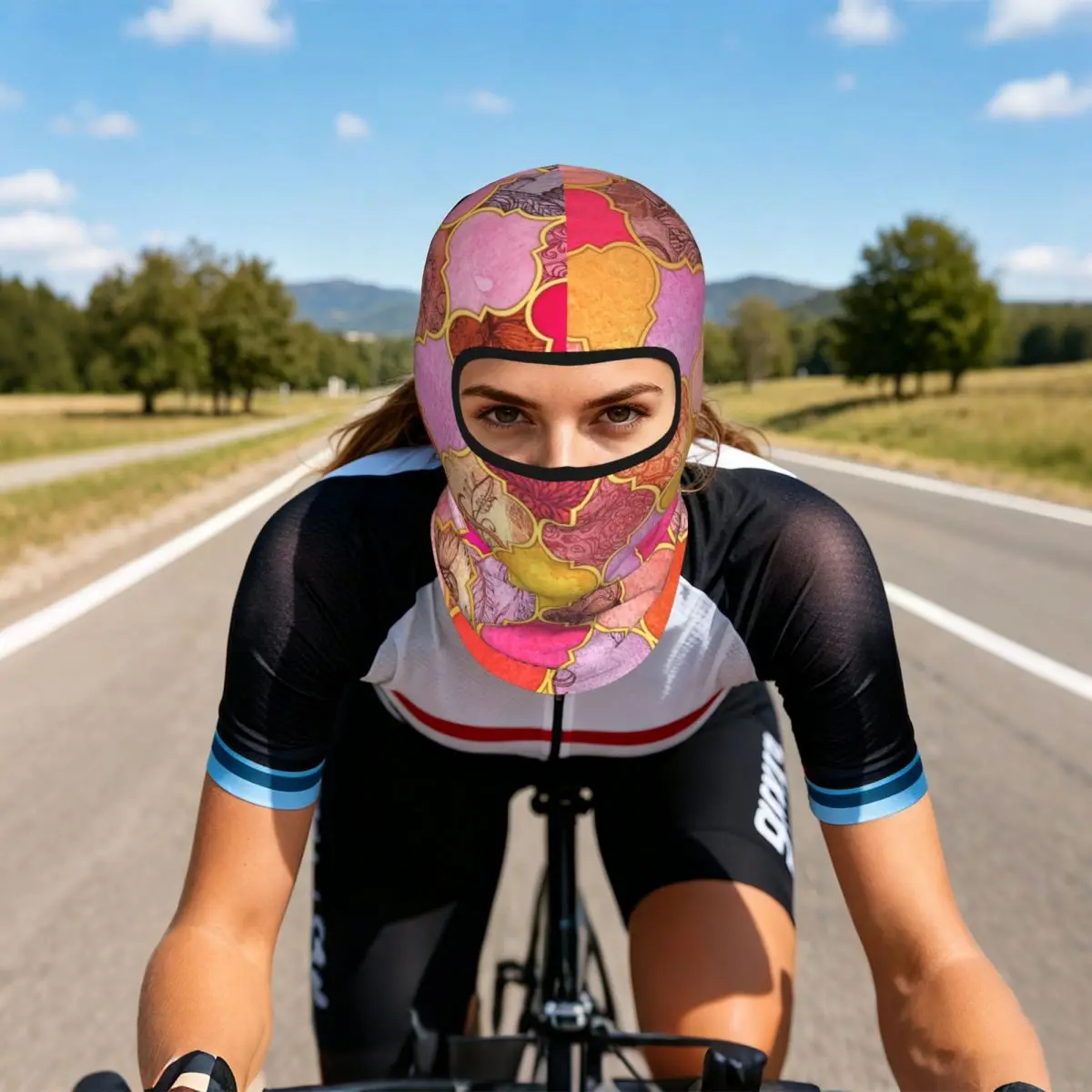 Hot Pink, Gold, Tangerine & Taupe Moroccan Tile Thin Balaclava Full Face Mask Sun Protection Neck Gaiter For Motorcycle Outdoor