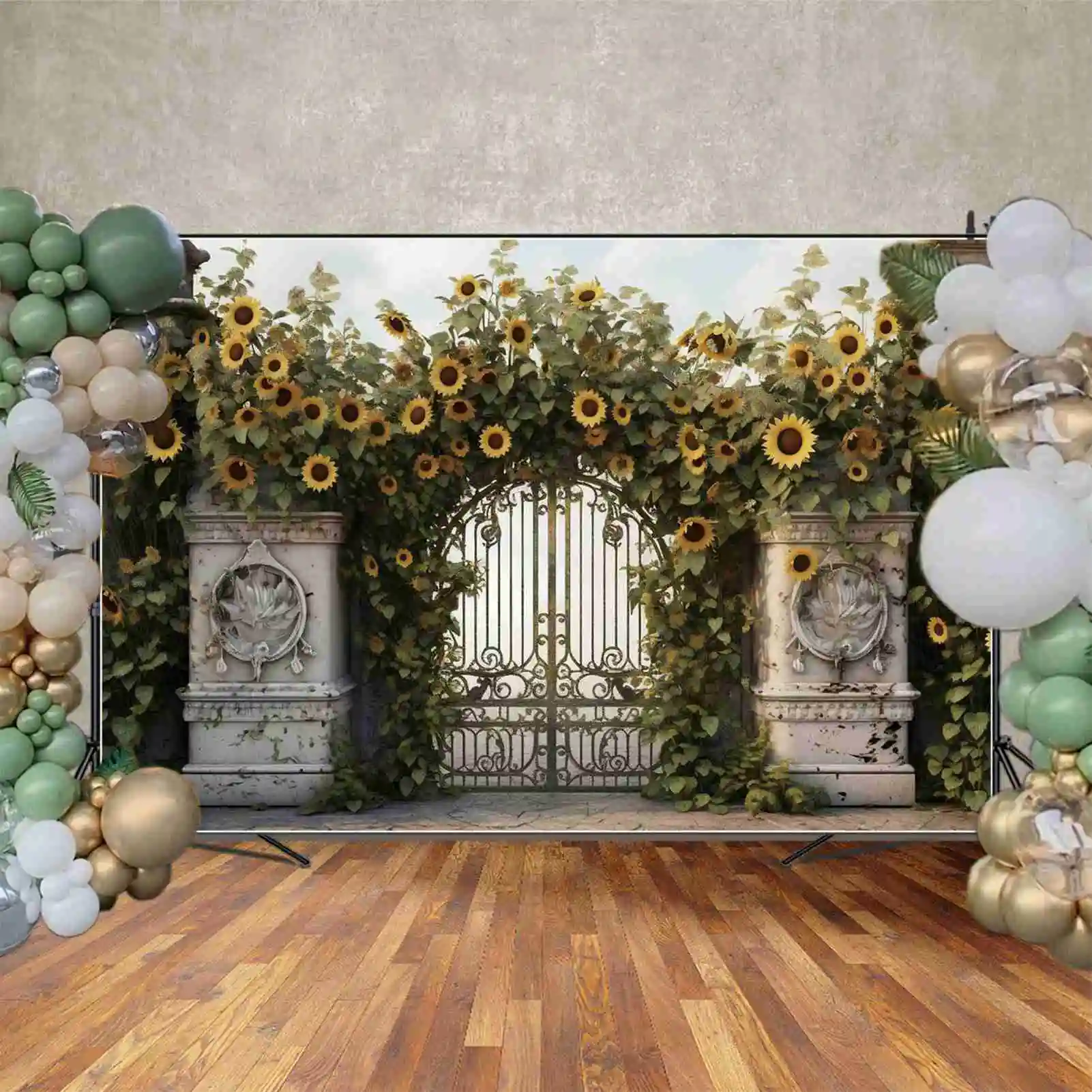 Фон MOON.QG подсолнухи мраморная текстура забор Арка Дверь ворота украшения день рождения Женская фотостенка фотобудка
