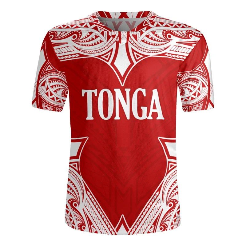 Harajuku 3D Tonga Rugby-Jersey Print V Neck T Shirt The Kingdom Of Tonga Emblem Graphic V neck T-shirts Mens Clothing Tee Shirts