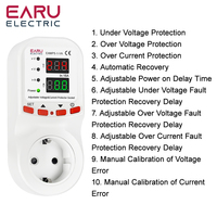 Automatic Voltage Surge Current Limiter Protector EU Socket Plug Adjustable 16A AC 230V 50/60Hz Power Energy Monitor kWh Meter