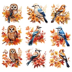 9slice Bird nesting in autumn Iron on transfers Thermal Stickers Prints For Clothes Patches on Tshirts