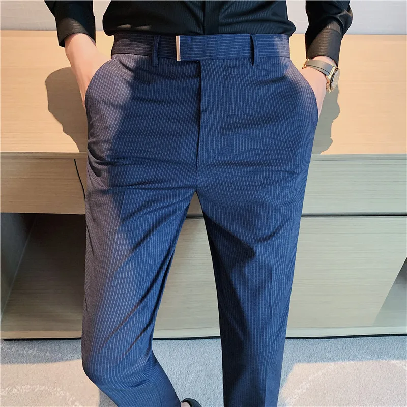 

2026 New High Quality Striped Men Suits Pants Premium Elegant Business Office Social Slim Fit Trousers Casual Clothing Dress