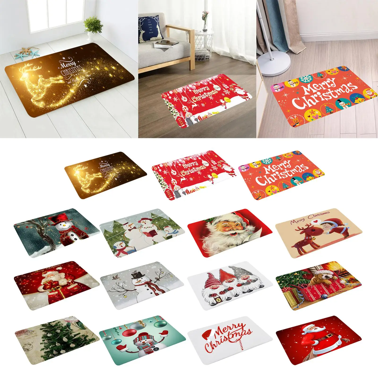 Floor mat Flannel Washable Elk Entrance decor Rectangular Reusable for indoor e outdecoration New Year Christmas Day Ornament