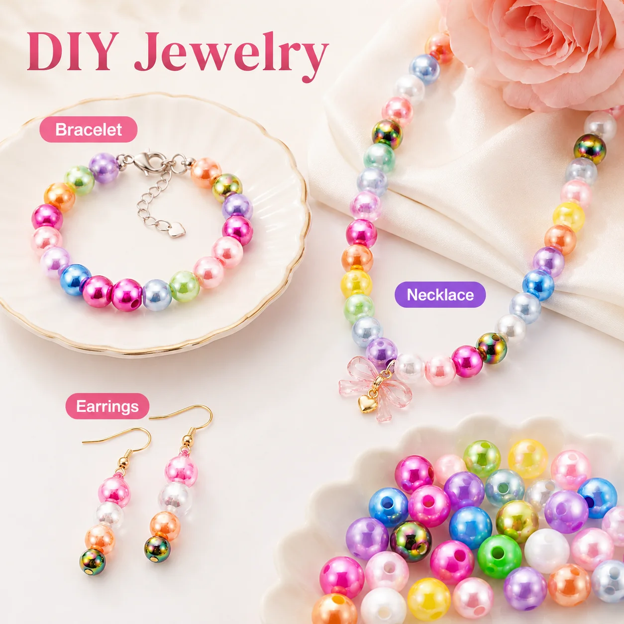 20Pcs 6 Styles Mixed Acrylic Beads Glitter AB Color Round Heart Irregular Spacer Beads For DIY Jewelry Making Bracelet Necklace view 6