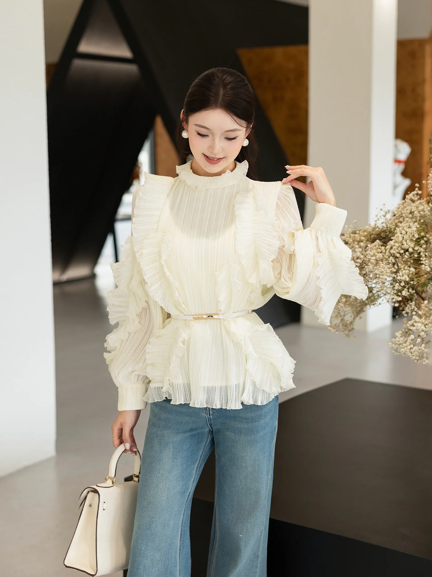 

Elegant Original MD Shirt Top Slimming Versatile Ageless Spring Summer Fashionable Women's Polyester Fiber Long Sleeve Blouse