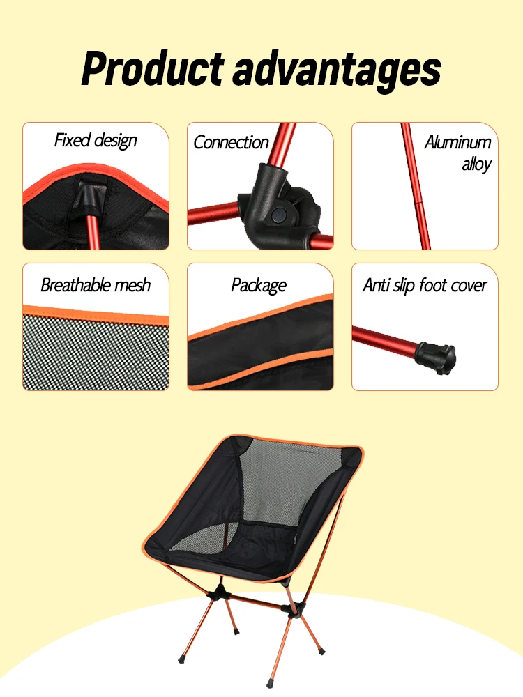 Travel Ultralight Folding Chair Detachable Portable Folding Moon Chair Outdoor Camping Chair Ultralight  Picnic Seat Tools