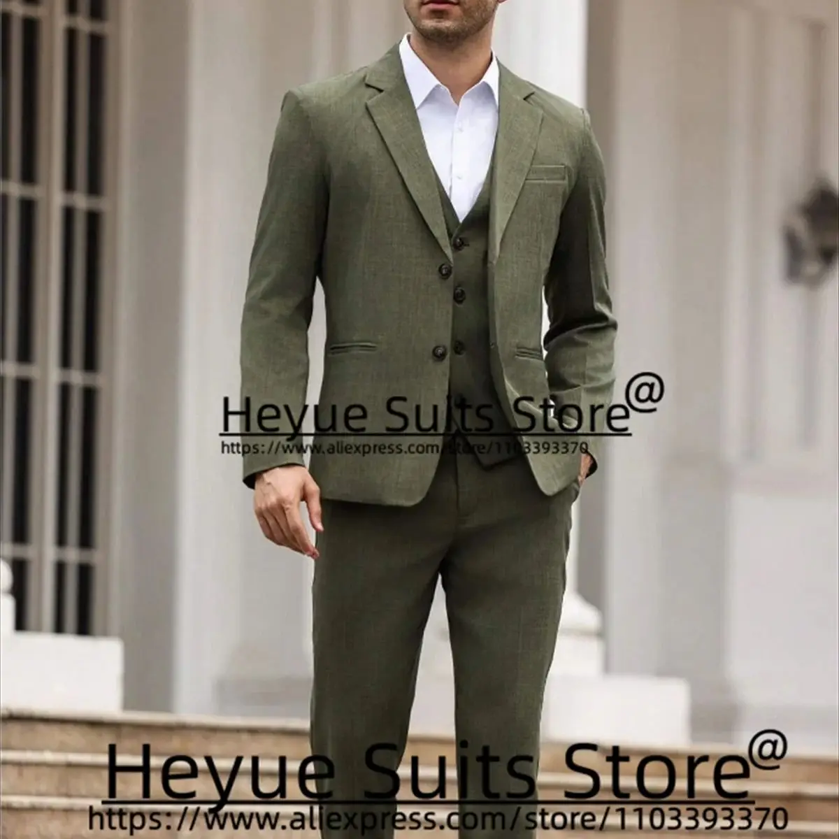 

Army Green Wedding Suits For Men Slim Fit Notched Lapel Groom Formal Tuxedos 3 Pieces Sets Elegant Male Blazers Terno Masculion